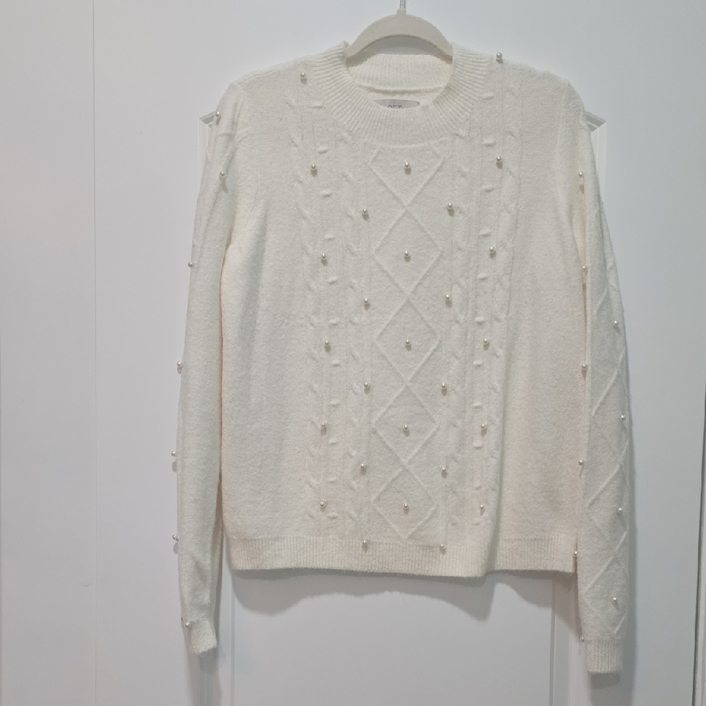 LOFT Cream Sweater with Pearl Details